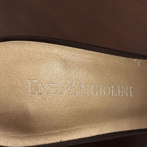 Enzo Angiolini Aedeka Brown Satin Animal Print Chiffon Ruffle Open Toe Heels 8 - Picture 9 of 10